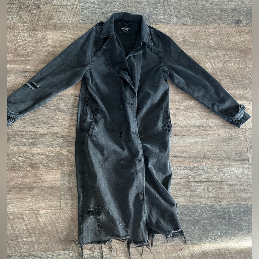 American Bazi Black Denim Trench